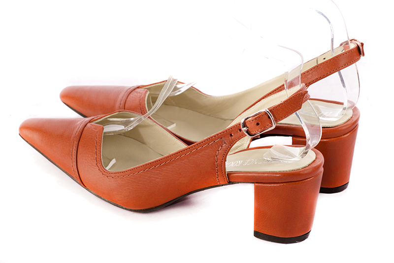 Clementine orange women's slingback shoes. Tapered toe. Medium block heels. Rear view - Florence KOOIJMAN